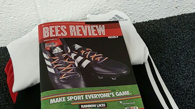 Bees Review Rainbow Laces match programme, Brentford v Birmingham, 26 November 2016 (picture via @BrentfordFC on Twitter)
