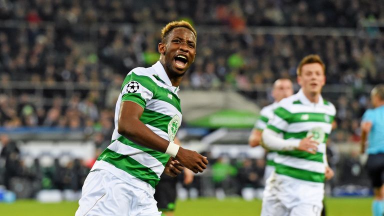 Celtic's Moussa Dembele celebrates equalising from the penalty spot