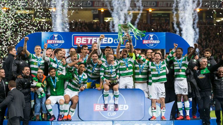Celtic celebrate winning the Betfred Scottish League Cup final 