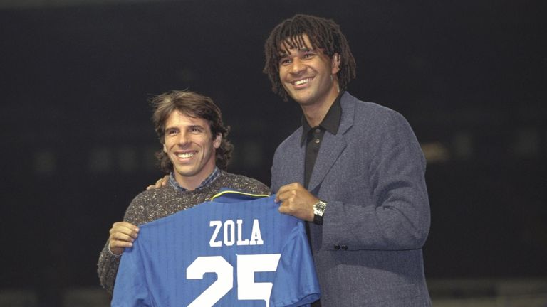 11 Nov 1996:  Chelsea new signing Gianfranco Zola meets the press with manager Ruud Gullit (right) at Stamford Bridge in London.
