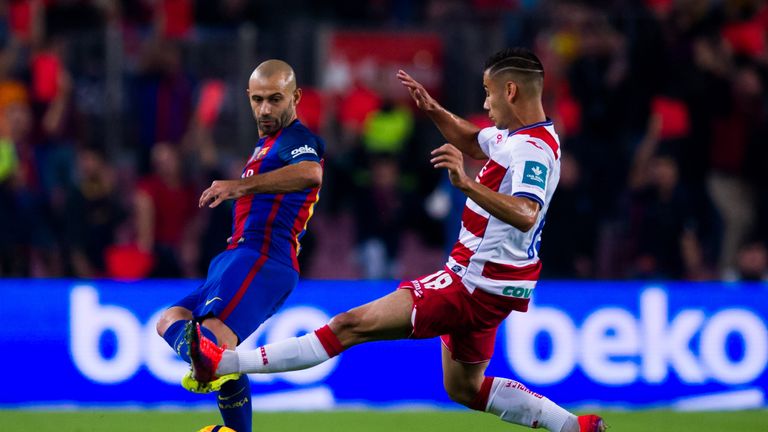 Javier Mascherano and Andreas Pereira in action when Barcelona faced Granada in La Liga in 2016/17