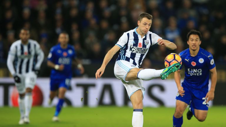 West Bromwich Albion's Jonny Evans in action during the Premier League match at the King Power Stadium, Leicester