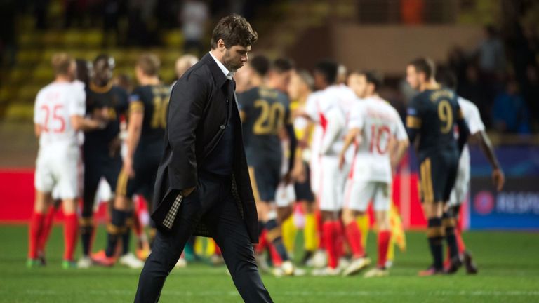 Tottenham Hotspur's Argentinian head coach Mauricio Pochettino reacts at the end of the UEFA Champions League group E football match
