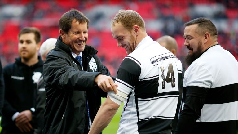 Barbarians Head Coach Robbie Deans and The Barbarians' Matt Faddes before the Killik Cup match at Wembley Stadium, London