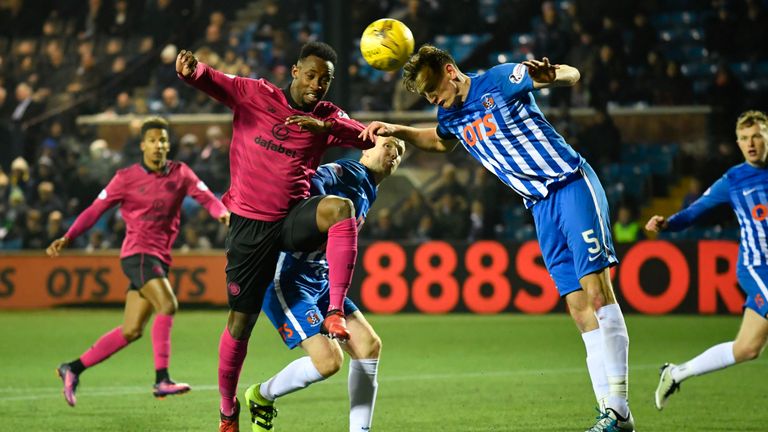Celtic's Moussa Dembele and William Boyle of Kilmarnock battle for the ball at Rugby Park on Friday