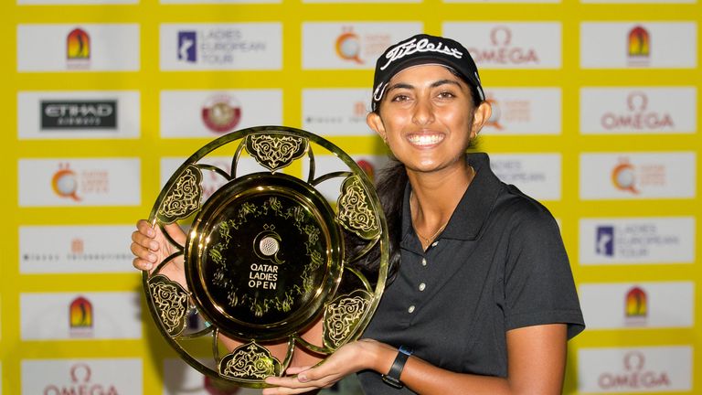 Aditi Ashok with the Qatar Ladies Open trophy