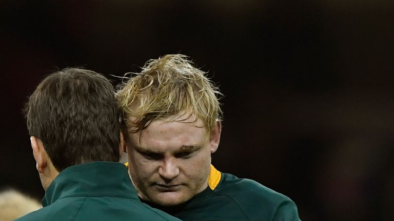 CARDIFF, WALES - NOVEMBER 26:  Springboks captain Adriaan Strauss reacts after the International match between Wales and South Africa at Principality Stadi