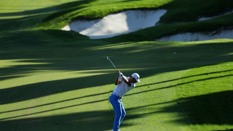 ANTALYA, TURKEY - NOVEMBER 04:  Adrian Otaegui of Spain hits an approach shot during day two of the Turkish Airlines Open at the Regnum Carya Golf & Spa Re