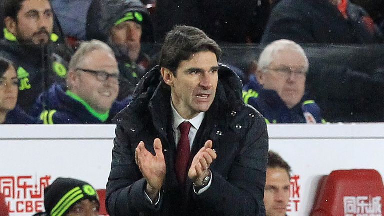 Middlesbrough's Spanish manager Aitor Karanka shouts instructions to his players from the touchline during the English Premier League football match betwee