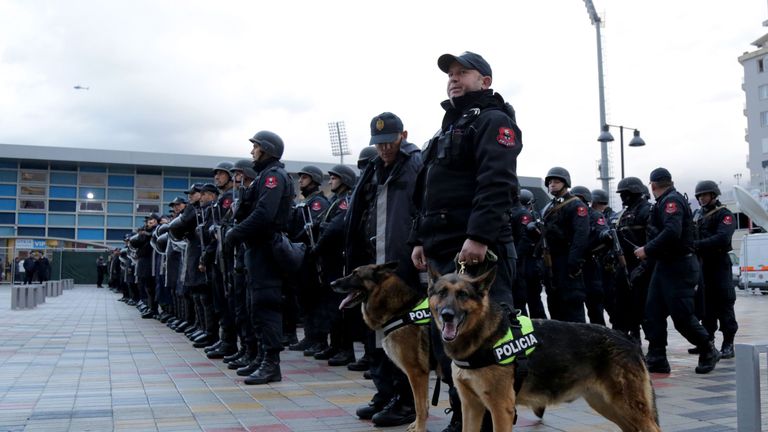 Security was tight at the Elbasan Arena before the World Cup Qualifier between Albania and Israel