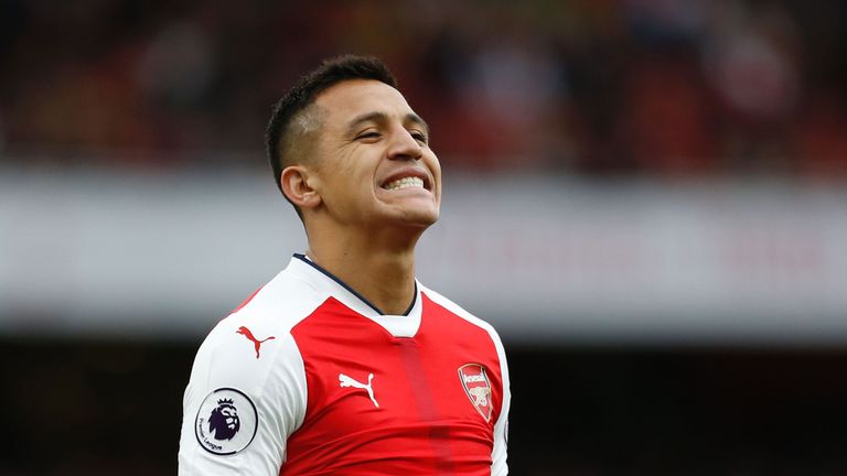 Arsenal's Chilean striker Alexis Sanchez reacts after missing a chance during the English Premier League football match between Arsenal and Middlesbrough a