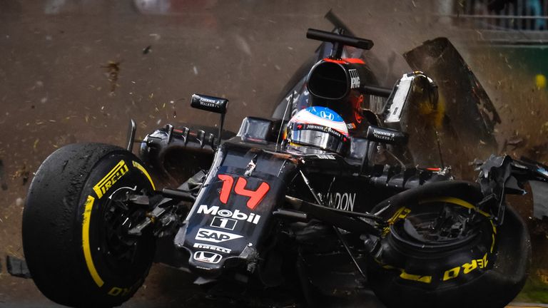 Alonso was unhurt in the crash. The same couldn't be said of his car - Picture from Sutton Images 