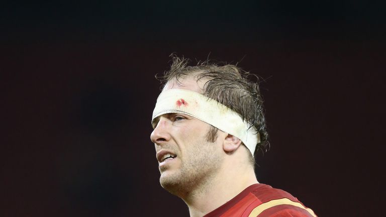 CARDIFF - FEBRUARY 26 2016:  Alun Wyn Jones of Wales looks on during the Six Nations match between Wales and France at the  Principality Stadium