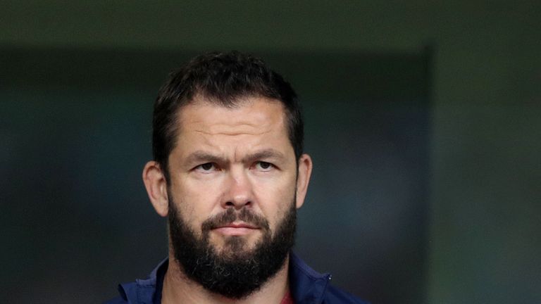 Ireland defence coach Andy Farrell looks on at the PRO12 clash between Leinster and Munster
