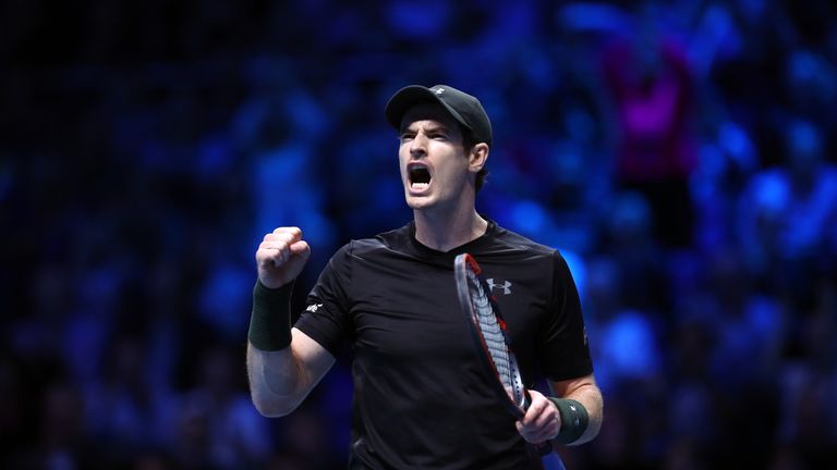 Andy Murray reacts during his mens singles match against Kei Nishikori