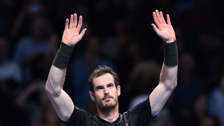 Andy Murray salutes the crowd after his ATP World Tour Finals match against Marin Cilic