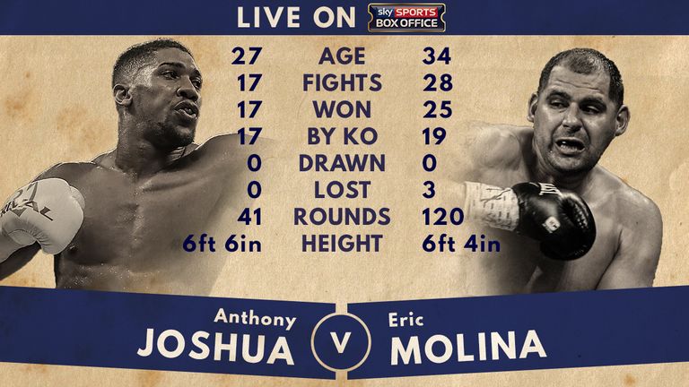 Anthony Joshua v Eric Molina, tale of tape