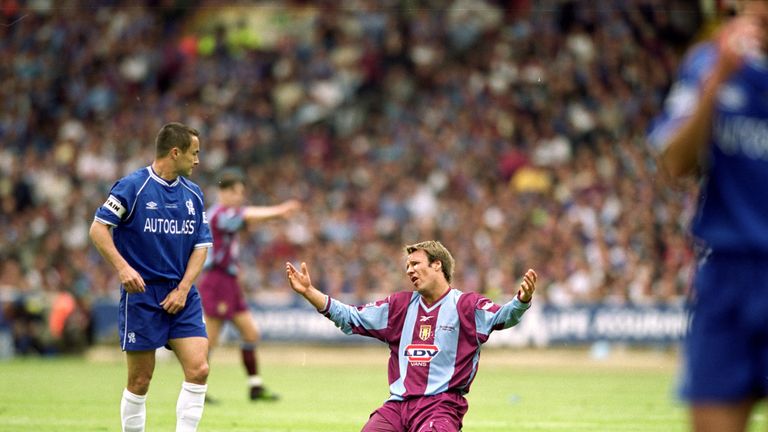 20 May 2000:  Paul Merson (right) of Aston Villa is fouled by Dennis Wise (left) of Chelsea during the AXA FA Cup Final 2000 at Wembley Stadium, London, En