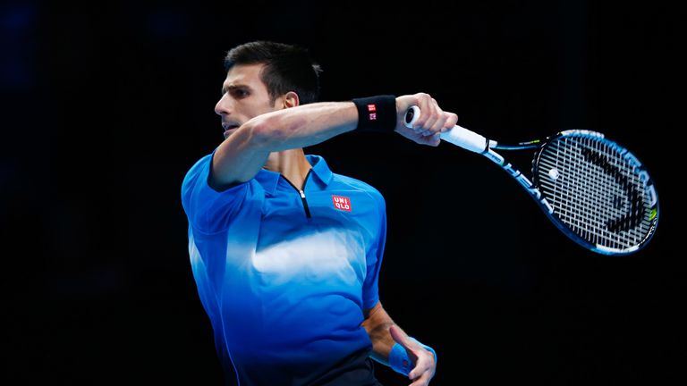 Novak Djokovic of Serbia hits a forehand during the men's singles final against Roger Federer of Switzerland