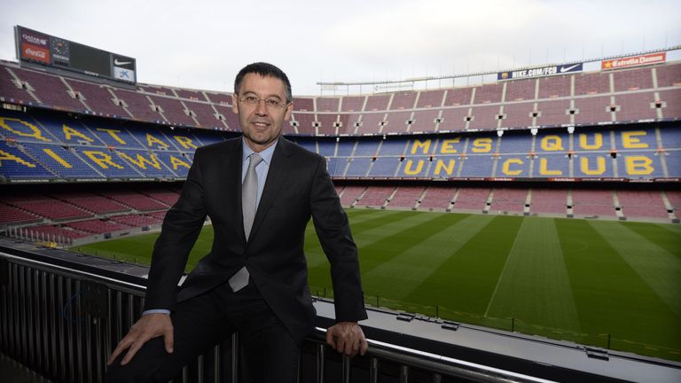 TO GO WITH AN AFP INTERVIEW
FC Barcelona's president Josep Maria Bartomeu poses during an interview with AFP at Camp Nou stadium in Barcelona on March 24, 