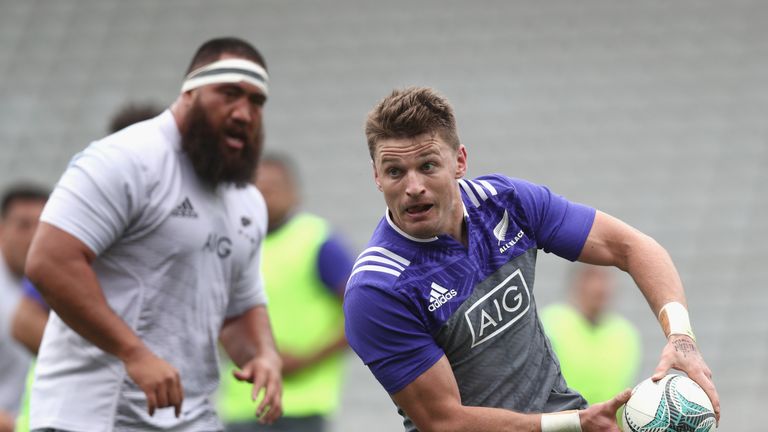 Beauden Barrett gets stuck into All Blacks training