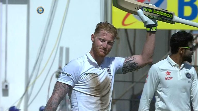Ben Stokes goes to his fourth Test century during the first Test against India