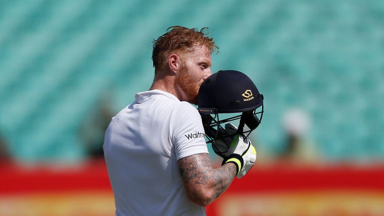England's batsman Ben Stokes kisses helmet after scoring hundred 
