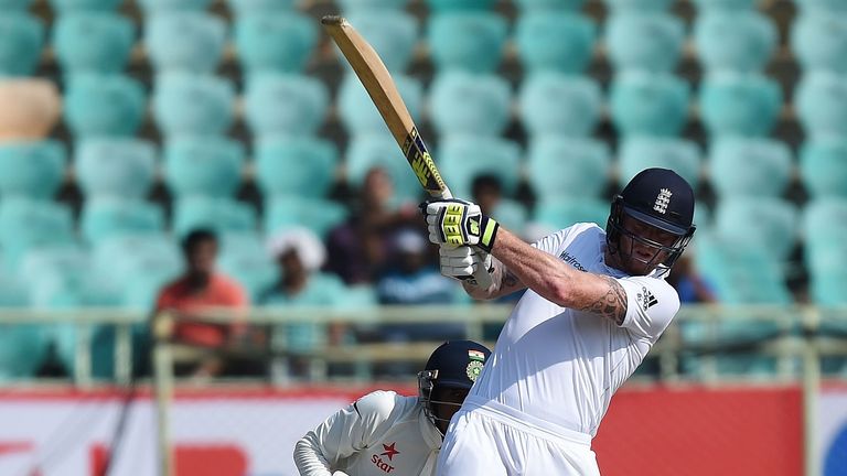 Ben Stokes pulls on day three of the second Test against India