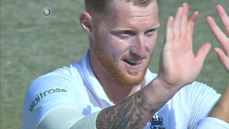 Ben Stokes celebrates the wicket of Murali Vijay on day two of the third Test