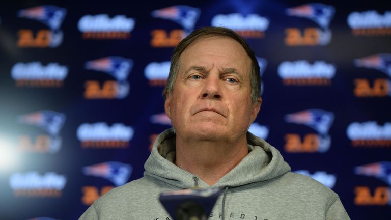 FOXBOROUGH, MA - JULY 29: New England Patriots head coach Bill Belichick speaks at a press conference at Gillette Stadium July 29, 2015 in Foxborough, Mass