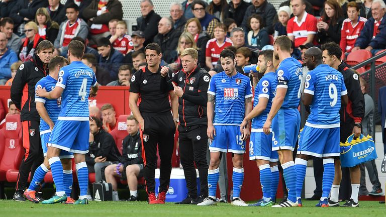 Bournemouth manager Eddie Howe gives instructions during the Premier League match at Middlesbrough