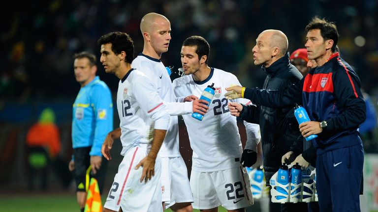 Bob Bradley's (R) USA were eliminated by Ghana at the 2010 World Cup