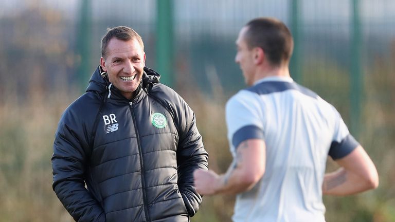 Brendan Rodgers takes training prior to the Champions League against Barcelona