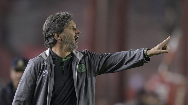 Brazil's Chapecoense coach Caio Junior gestures during the Copa Sudamericana round before the quarterfinals first leg football match against Argentina's In