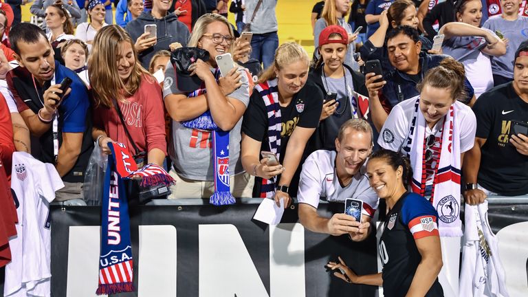 COLUMBUS, OH - SEPTEMBER 15:  Carli Lloyd #10 of the US Women's National Team signs autographs for fans after a game against Thailand on September 15, 2016