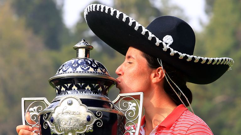 Carlota Ciganda celebrates her second LPGA title at the Lorena Ochoa Invitational