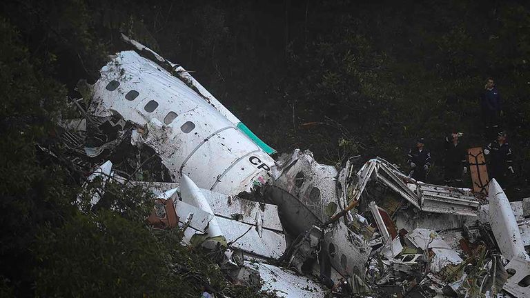 Wreckage of the chartered plane carrying Chapecoense players after it crashed in La Union