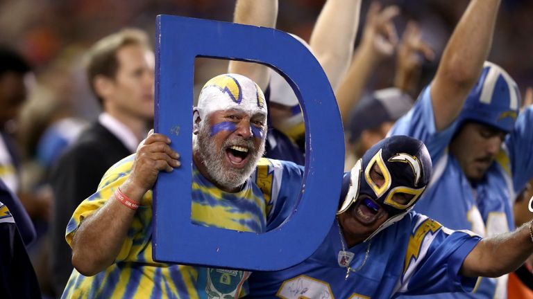 SAN DIEGO, CA - OCTOBER 13:  San Diego Chargers fans react during the first half of a game against the Denver Broncos at Qualcomm Stadium on October 13, 20