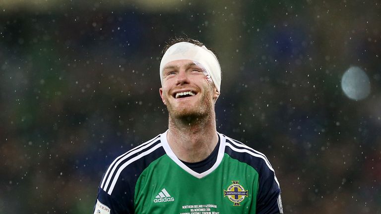 Northern Ireland's Chris Brunt celebrates scoring his sides fourth goal of the game during the 2018 FIFA World Cup qualifying, Group C match at Windsor Par