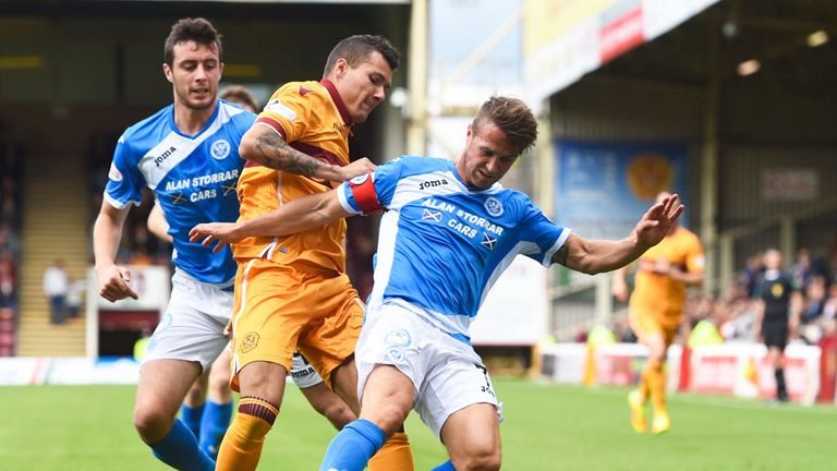 St Johnstone midfielder Chris Millar wins the ball against Motherwell