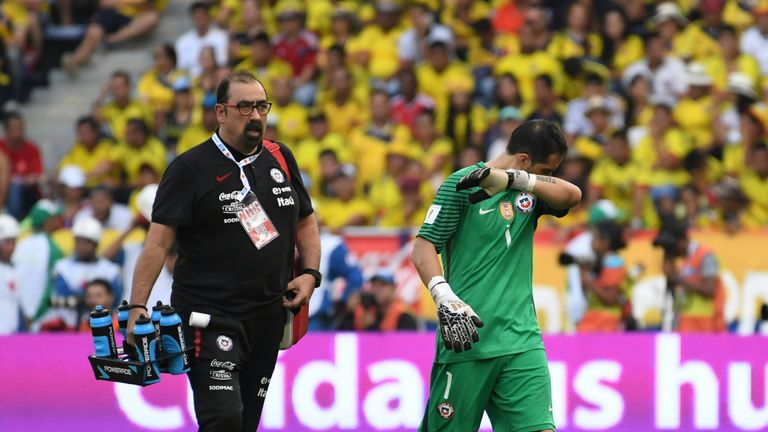 Claudio Bravo was forced off in the second half with a hip injury