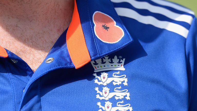 Eoin Morgan wears a poppy on his collar ahead of the 1st One Day International between Pakistan and England. 