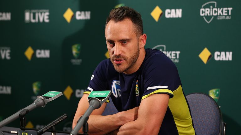 Faf du Plessis of South Africa addresses the media at a press conference