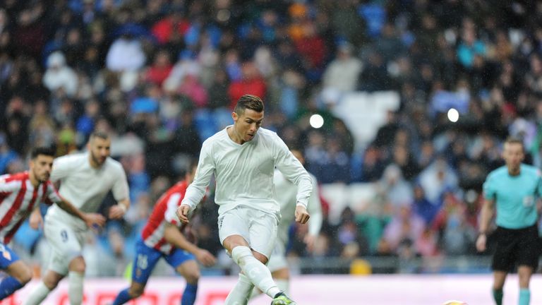Ronaldo of Real Madrid scores Real's first goal from the penalty spot 