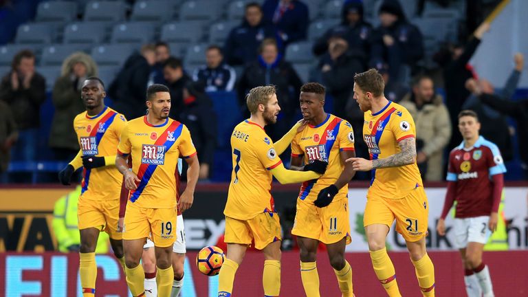 Connor Wickham celebrates scoring with his Crystal Palace team mates