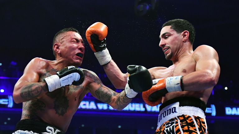 PHILADELPHIA, PA - NOVEMBER 12: Danny Garcia (R) punches Samuel Vargas at Liacouras Center on November 12, 2016 in Philadelphia, Pennsylvania. (Photo by Dr