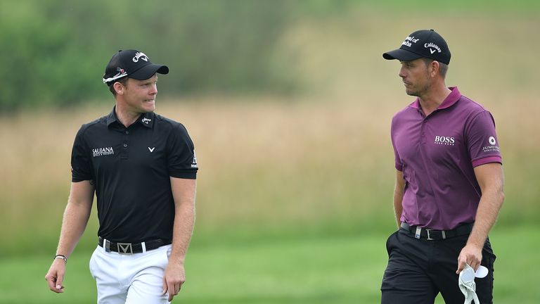 COLOGNE, GERMANY - JUNE 24:  Henrik Stenson of Sweden walks with Danny Willett of England (L) during the second round of the BMW International Open at Gut 