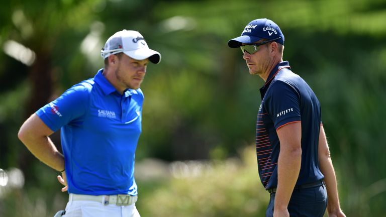 Henrik Stenson and Danny Willett during day one of the Nedbank Golf Challenge