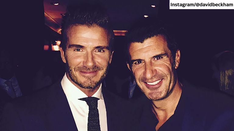 David Beckham with former Real Madrid team-mate Figo