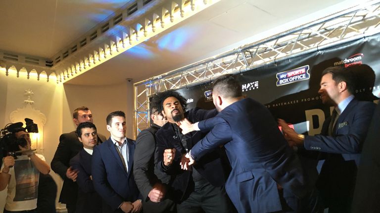 David Haye and Tony Bellew come together during a bad-tempered press conference